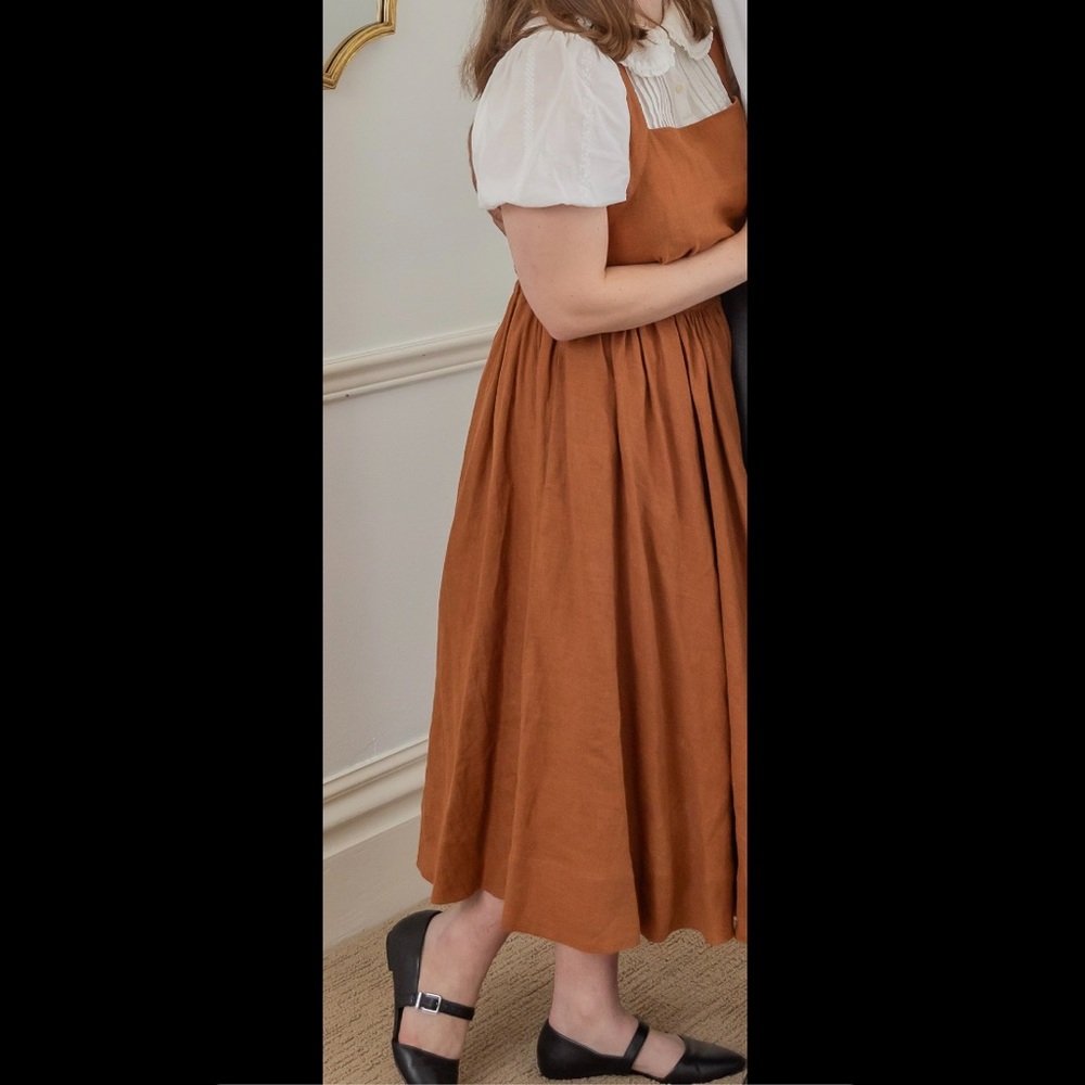 TsiomikKids Women’s Caramel Linen Pinafore Dress XL